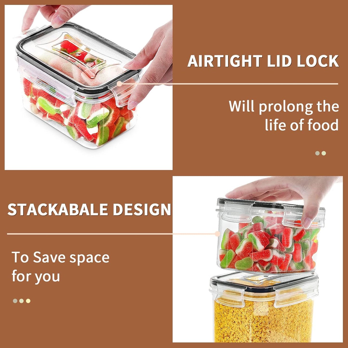 PRAKI Airtight Food Storage Containers with Lids, 12PCS Plastic Kitchen Storage Containers for Pantry Organizers and Storage - Cereal, Rice, Flour and Sugar Containers with Labels & Marker