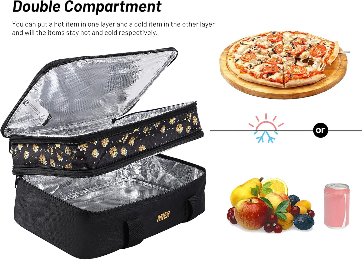 MIER Insulated Double Casserole Carrier Bag for Lasagna Lugger, Potluck Parties, Picnic, Beach, Fits 9 x 13 Inches Baking Dish, Casserole Dish, Expandable, Dark Blue