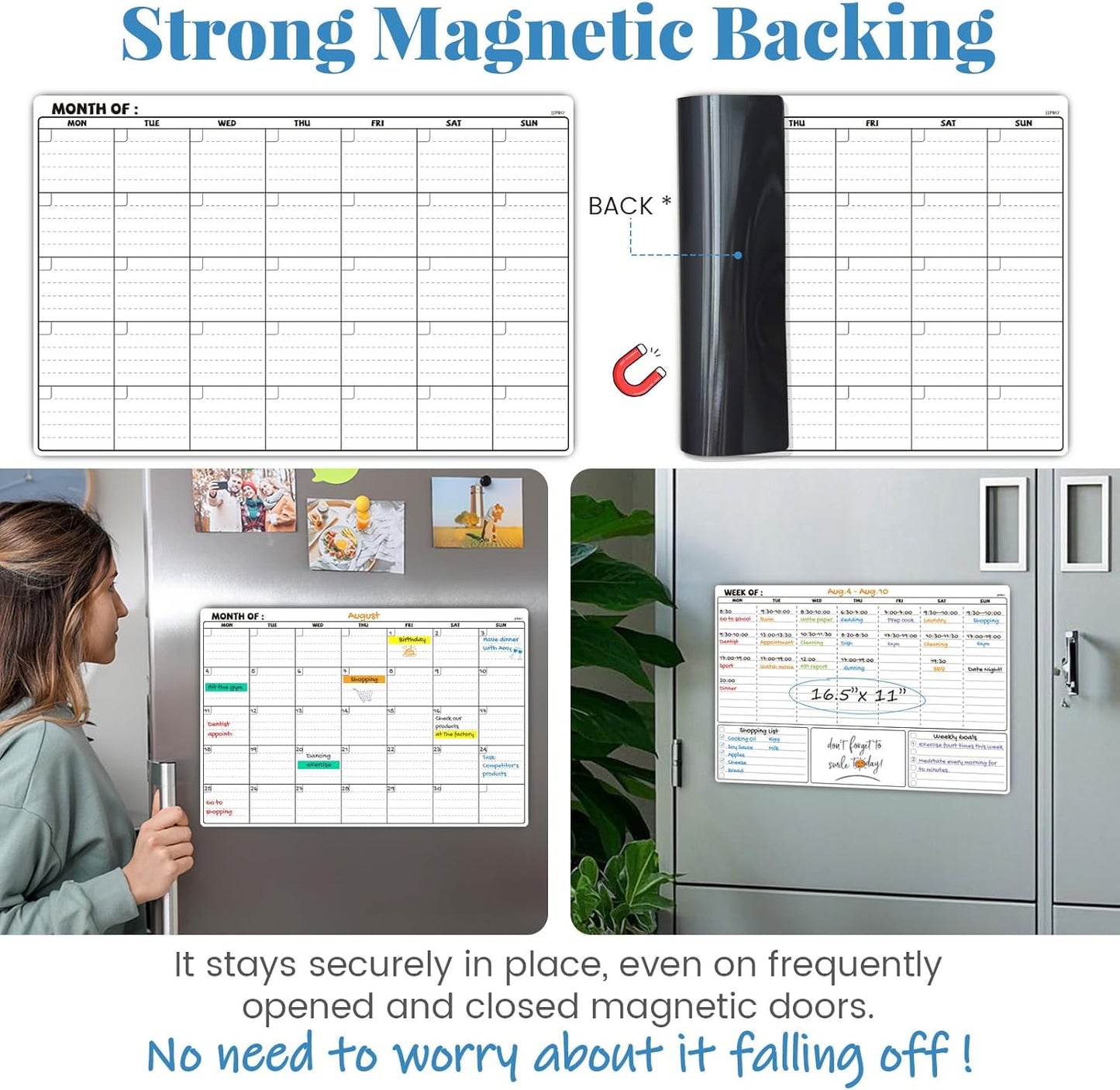 JJPRO Magnetic Dry Erase Calendar for Refrigerator-Reusable Monthly Calendar Starts Monday,Weekly Planner&to Do List for Fridge-Magnetic Monthly,Weekly Planner&List 2pcs-16.5x11"