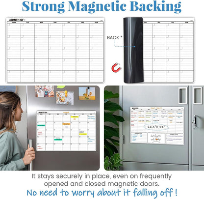 JJPRO Magnetic Dry Erase Calendar for Refrigerator-Reusable Monthly Calendar Starts Monday,Weekly Planner&to Do List for Fridge-Magnetic Monthly,Weekly Planner&List 2pcs-16.5x11"