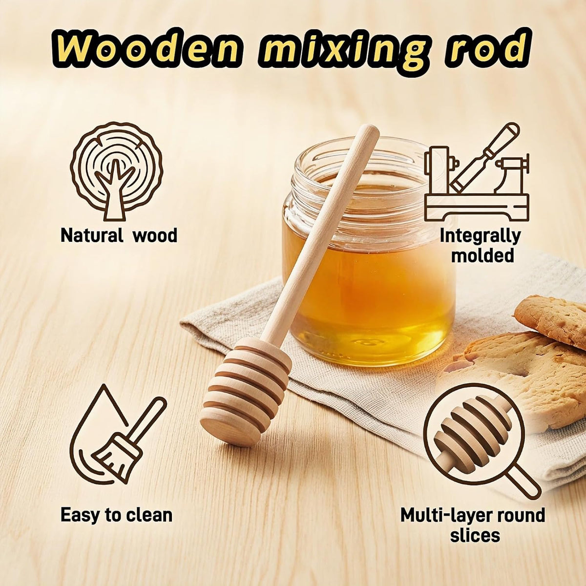 Natural Wood Honey Dippers - 25 Pcs 3" Mini Honey Sticks with Deep Grooves for Easy Drip, Stir & Collect Honey, Syrup, Jam - Reusable Eco-Friendly Honey Spoon for Jar, Wedding Party Gift