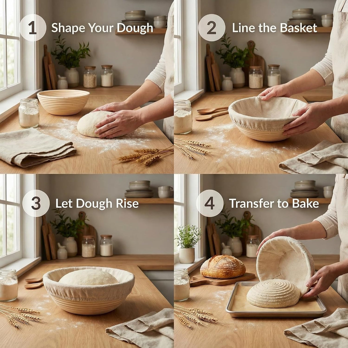 8 PCS Bread Proofing Basket Cloth Liner (3 Round & 3 Oval) & 2 Sourdough Starter Jar Covers, 10 Inch Banneton Basket Cover for Sourdough Baking, Reusable Dough Bowl Liner (Combo)
