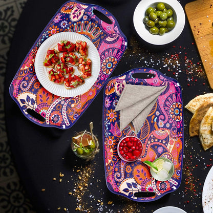 TP 17x12 Inch Plastic Serving Trays Set of 4, Durable Serving Platters with Anti-Slip Dots, BPA-Free Stackable Food Tray for Party, Family Gathering, BBQ,Black
