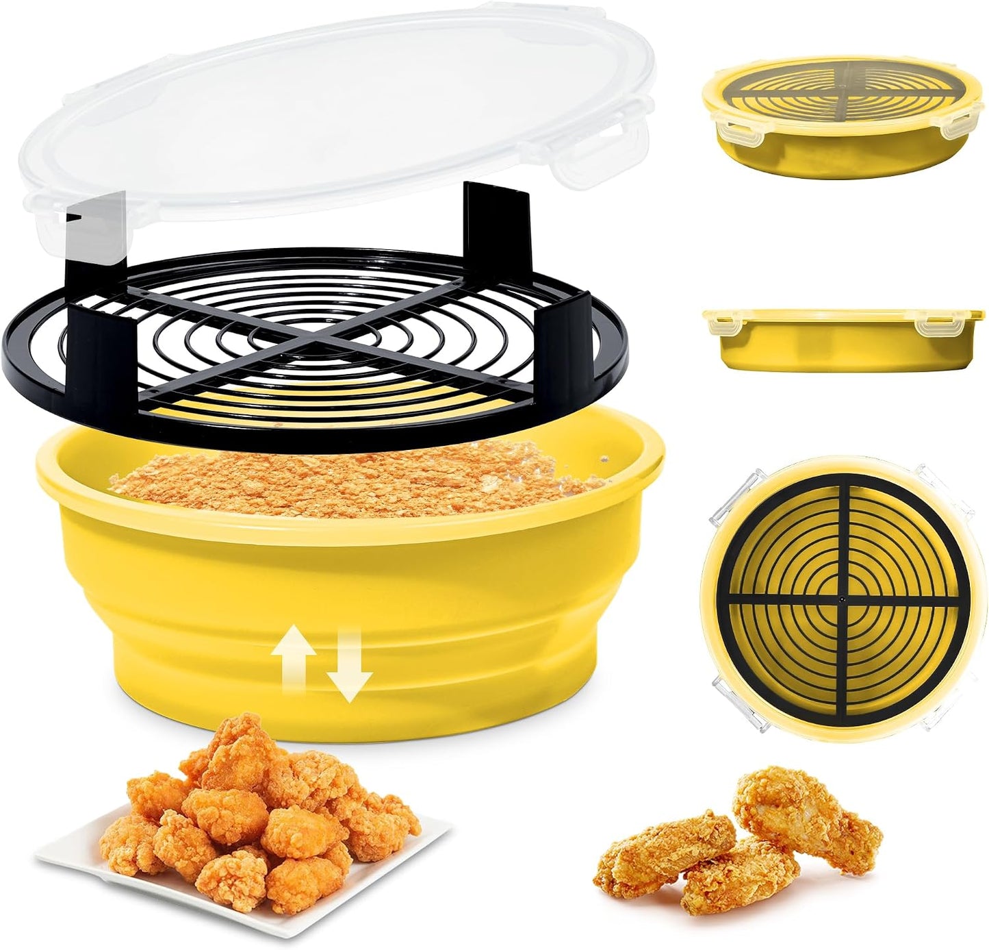 FJNATINH Collapsible Batter Bowl - Mess Free Better Breader Shaker Bowl with Lid Breading Shaker Container for Fried Fish, Fried Chicken, Onion Rings & More,No Leak,Easy to Store,Light Blue