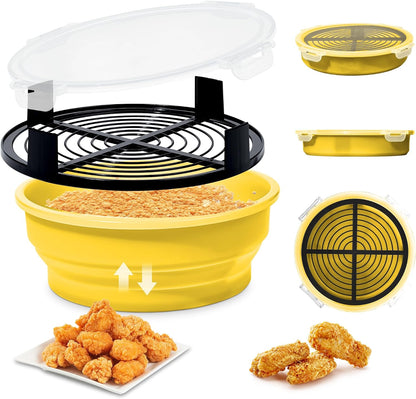 FJNATINH Collapsible Batter Bowl - Mess Free Better Breader Shaker Bowl with Lid Breading Shaker Container for Fried Fish, Fried Chicken, Onion Rings & More,No Leak,Easy to Store,Light Blue