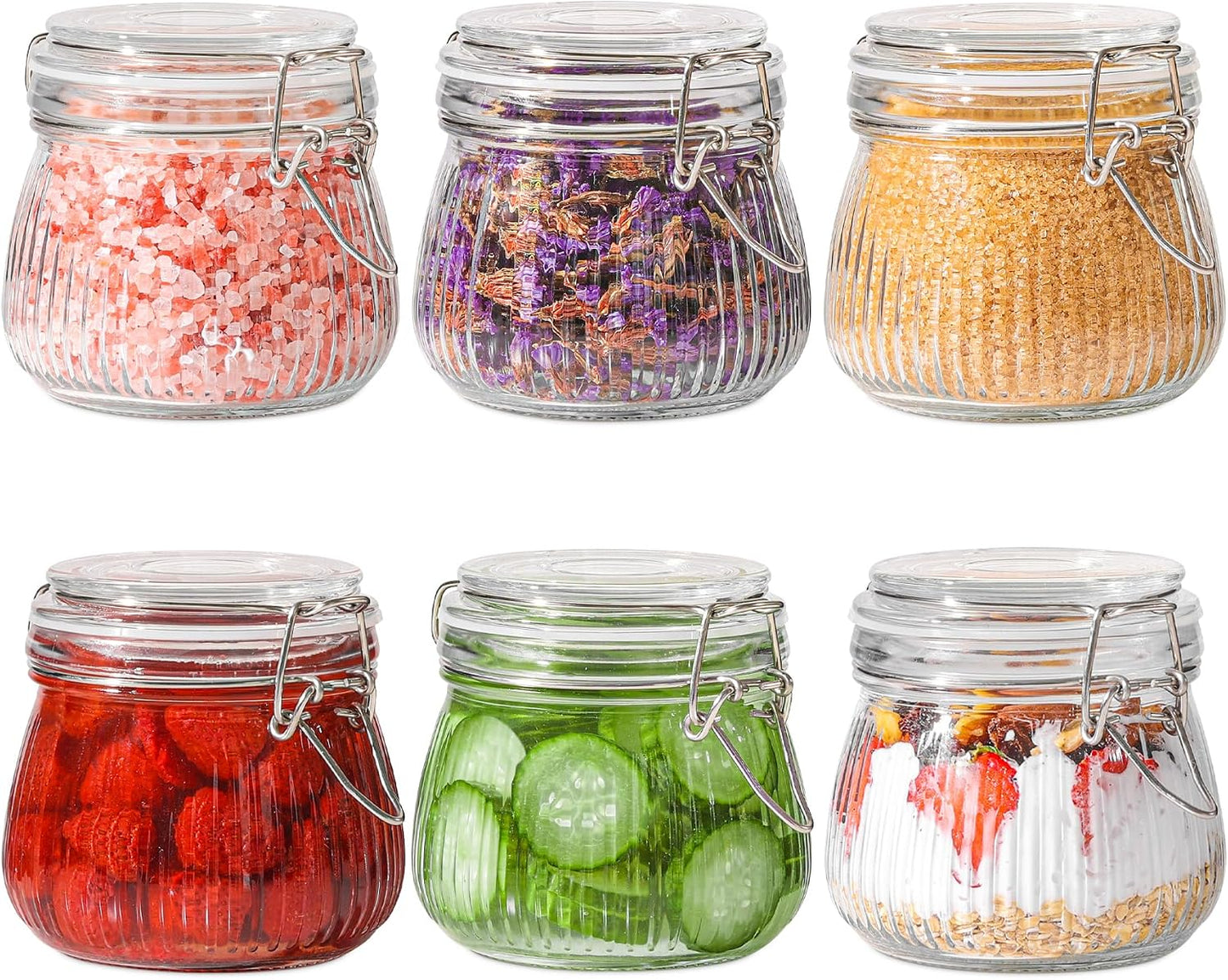 ComSaf 6-Pack 17oz Short Glass Jars for Drawers, Small Airtight Food Canisters for Spices, Nuts & Kids Snacks, Pint Sized Canning Jar Set for Jams, Pickles & Pantry Organization