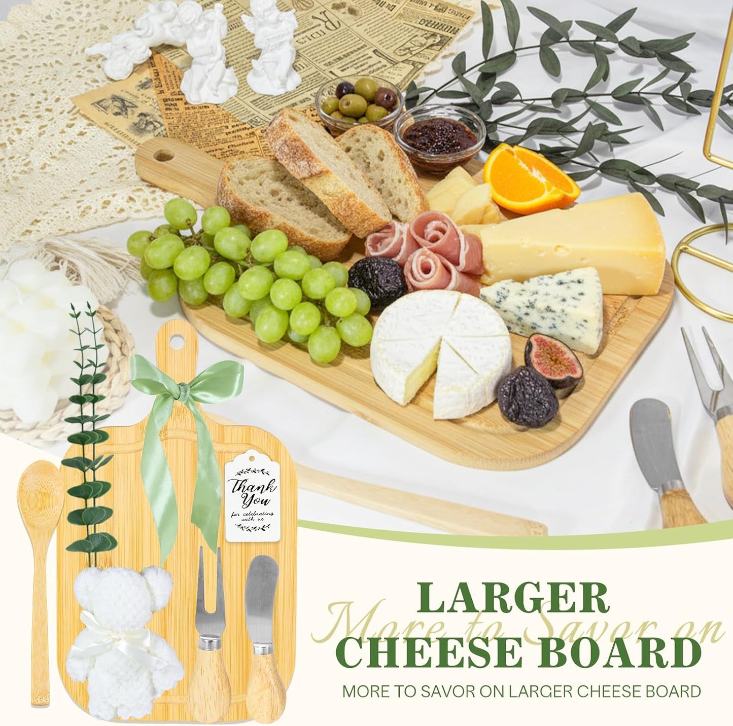 4 Set Baby Shower Game Prizes for Game Winners Adults, Bamboo Mini Charcuterie Boards with Spoon Fork Towel & Gift Bags, Bridal Shower Prizes Gifts for Guests - All-in-One Adult Party Favors