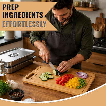 Grill Prep Trays & Serve Set, Stainless Steel BBQ Grill Carrying System with Deep Tray, Shallow Tray, Lid & Cutting Board, Large Capacity Marinating Tray, Portable Grill Container for Outdoor Cooking