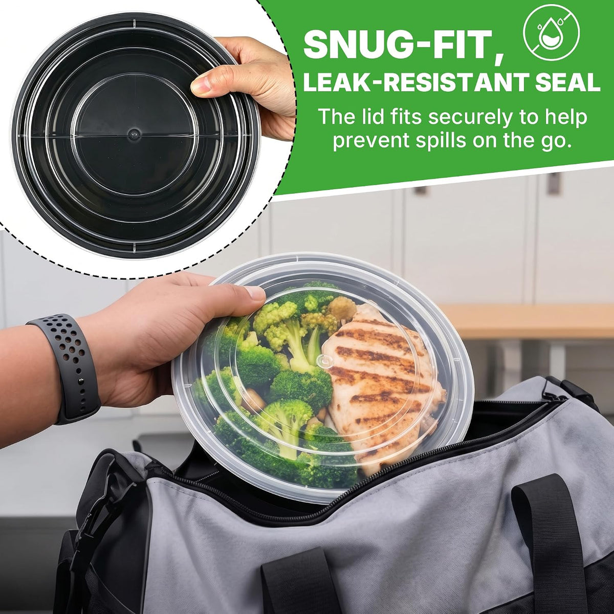 50 Pack (100-Piece) Meal Prep Containers with Lids, Reusable 2-Compartment Food Storage, Sturdy Leakproof, Food Safe, Microwave Freezer Dishwasher Safe, To-Go Takeout Plastic Containers – 60828