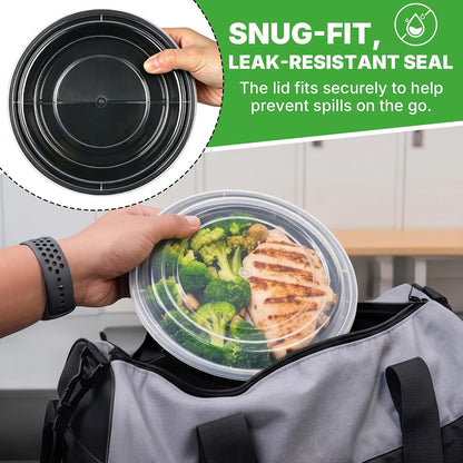 50 Pack (100-Piece) Meal Prep Containers with Lids, Reusable 2-Compartment Food Storage, Sturdy Leakproof, Food Safe, Microwave Freezer Dishwasher Safe, To-Go Takeout Plastic Containers – 60828