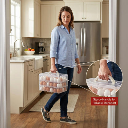 Egg Container for Refrigerator - Large-Capacity Egg Holder with Lid and Handle - Carrier for 72 Fresh, Store Bought or Deviled Eggs by Classic Cuisine