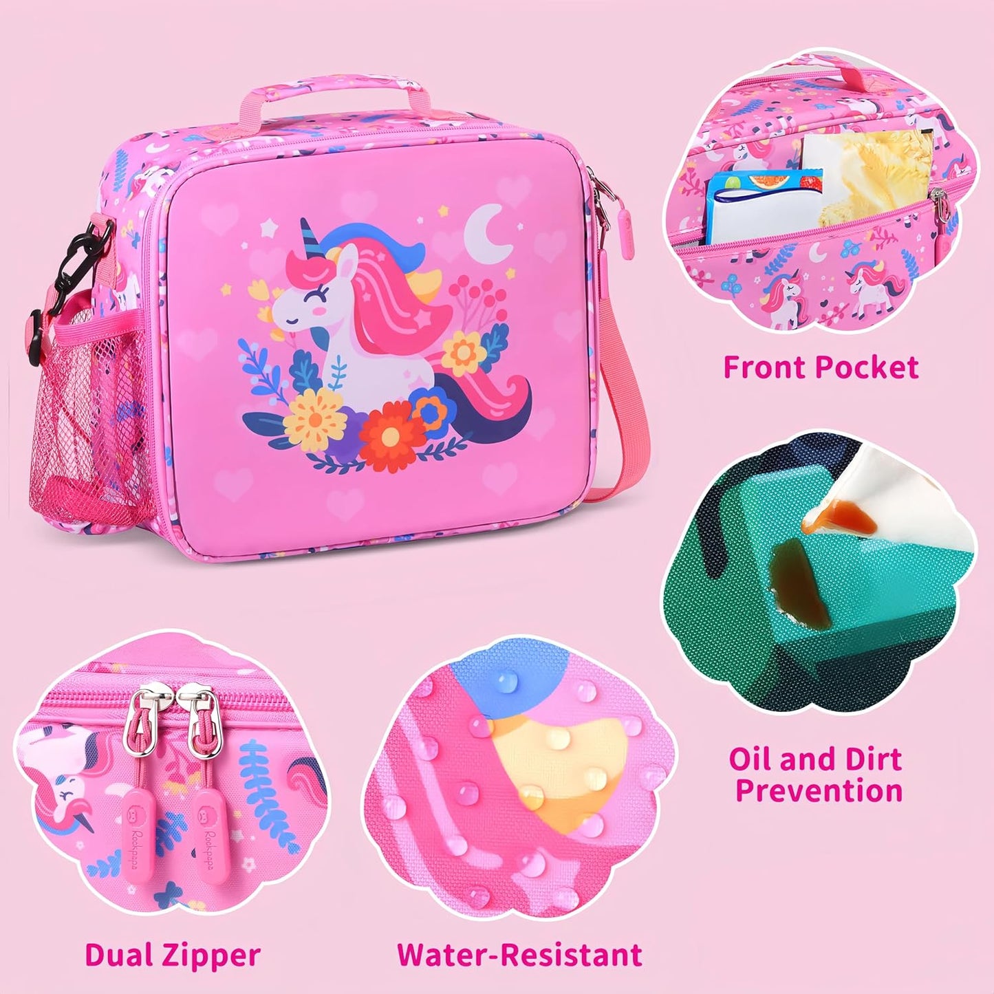 rockpapa Chill Kids Lunch Box Set with Leakproof 5.5 Cups Bento Box, Reusable Ice Pack, 14oz Insulated Water Bottle & Lunch Bag, BPA-Free Microwave Safe for School Boys Girls (Black Games)