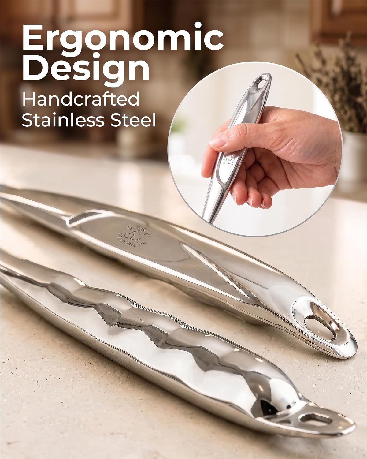 Zulay Kitchen Stainless Steel Serving Spoon - 11.5” Large Cooking & Serving Spoon with Ergonomic Handle - Durable, Rust-Resistant & Dishwasher Safe Kitchen Utensil for Cooking and Buffets