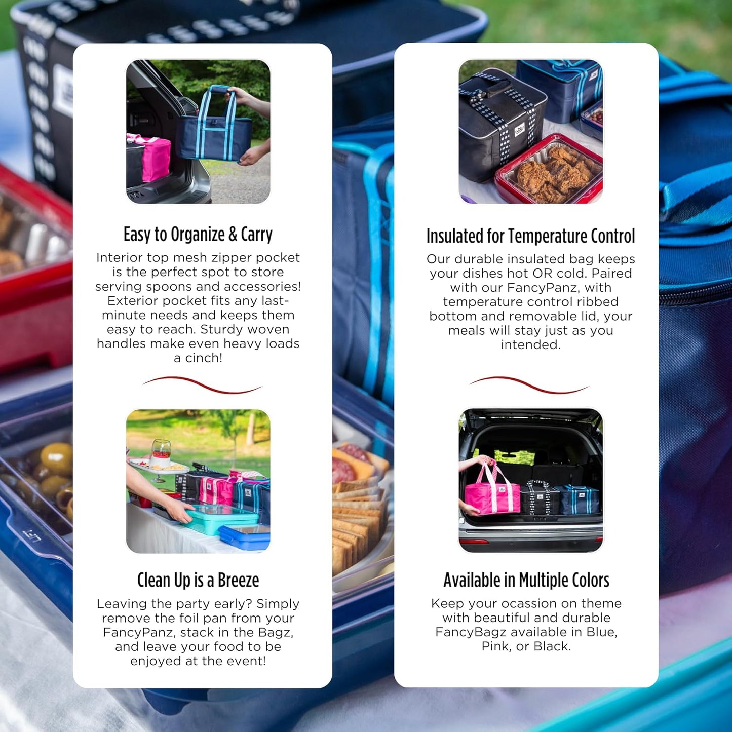 Fancy Panz Insulated Casserole Carrier Bag - Pink Thermal Food Transport Bag for Hot & Cold Dishes - Holds 2 Portable Insulated Bag for Potlucks, Parties, Tailgates & Entertaining