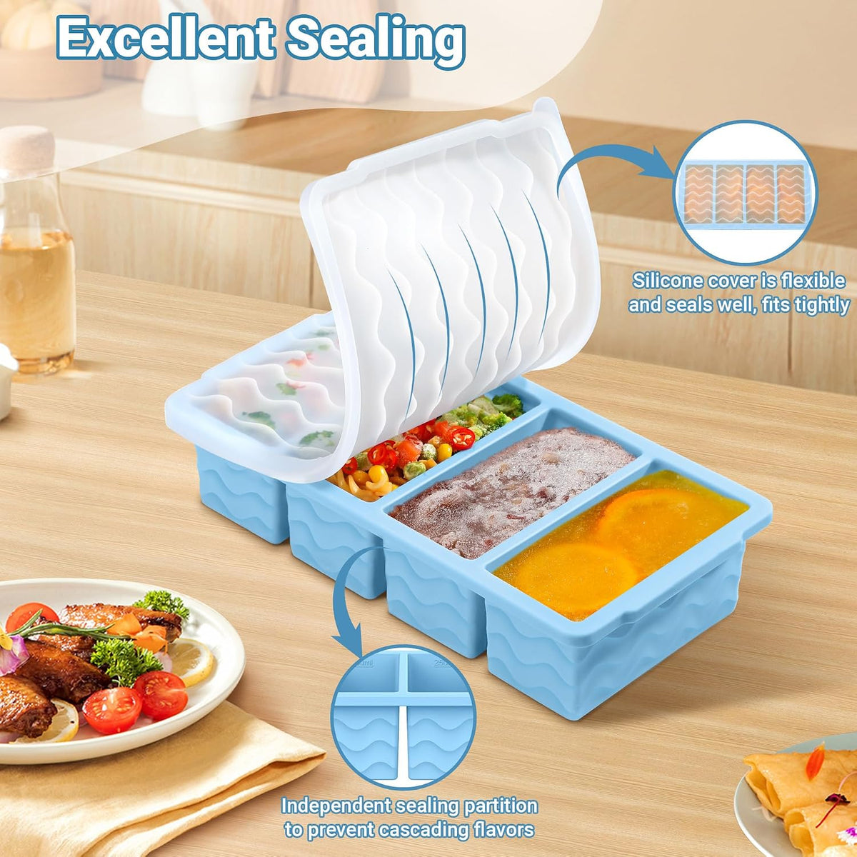 Doasuwish Silicone Freezer Molds for Soup with Lid – 1-Cup Soup Container Style Ice Cube Trays for Freezer, Meal Prep & Food Storage, Freeze 250mL/125mL Portions – 2 Pack