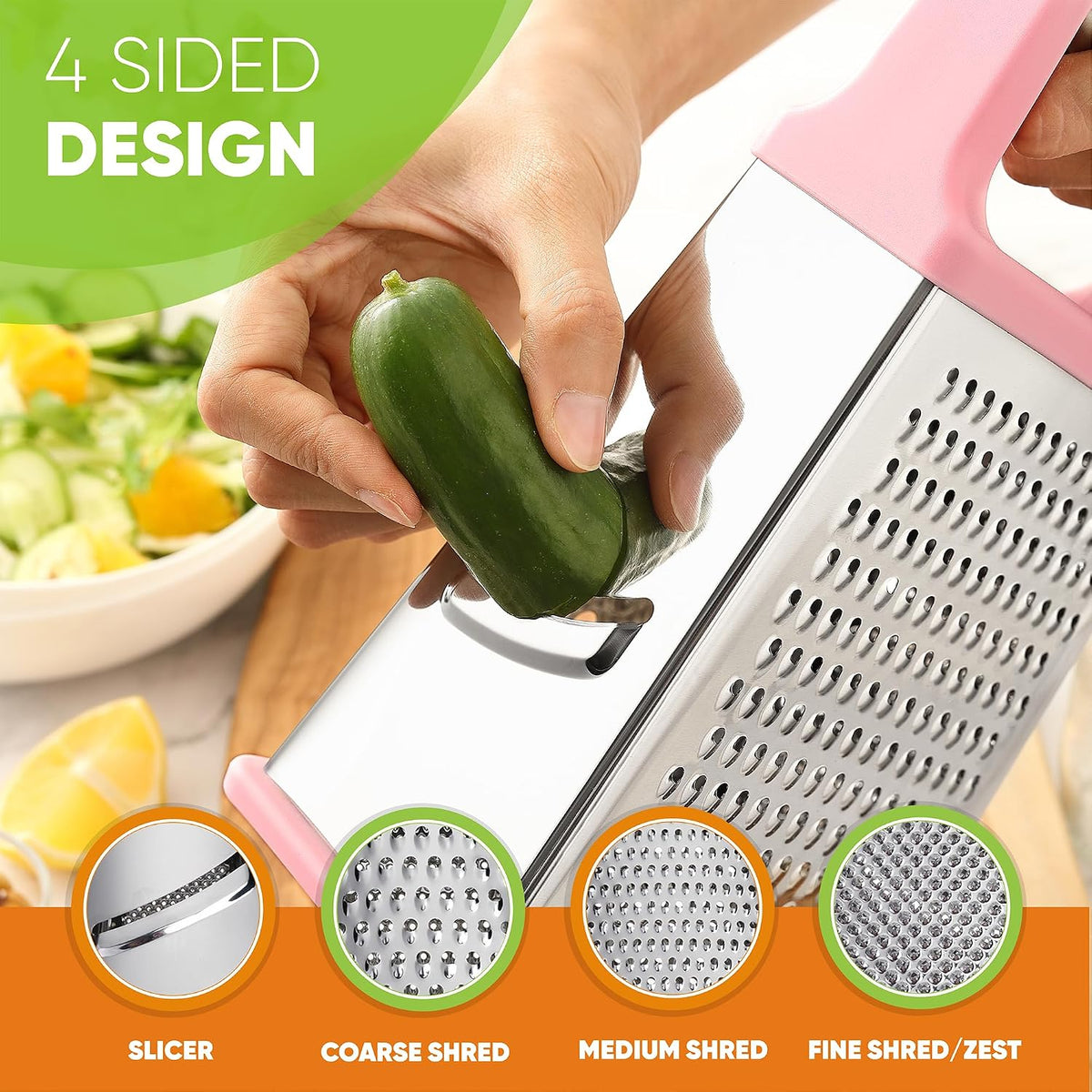 Spring Chef Stainless Steel XL Cheese Grater for Kitchen, Green