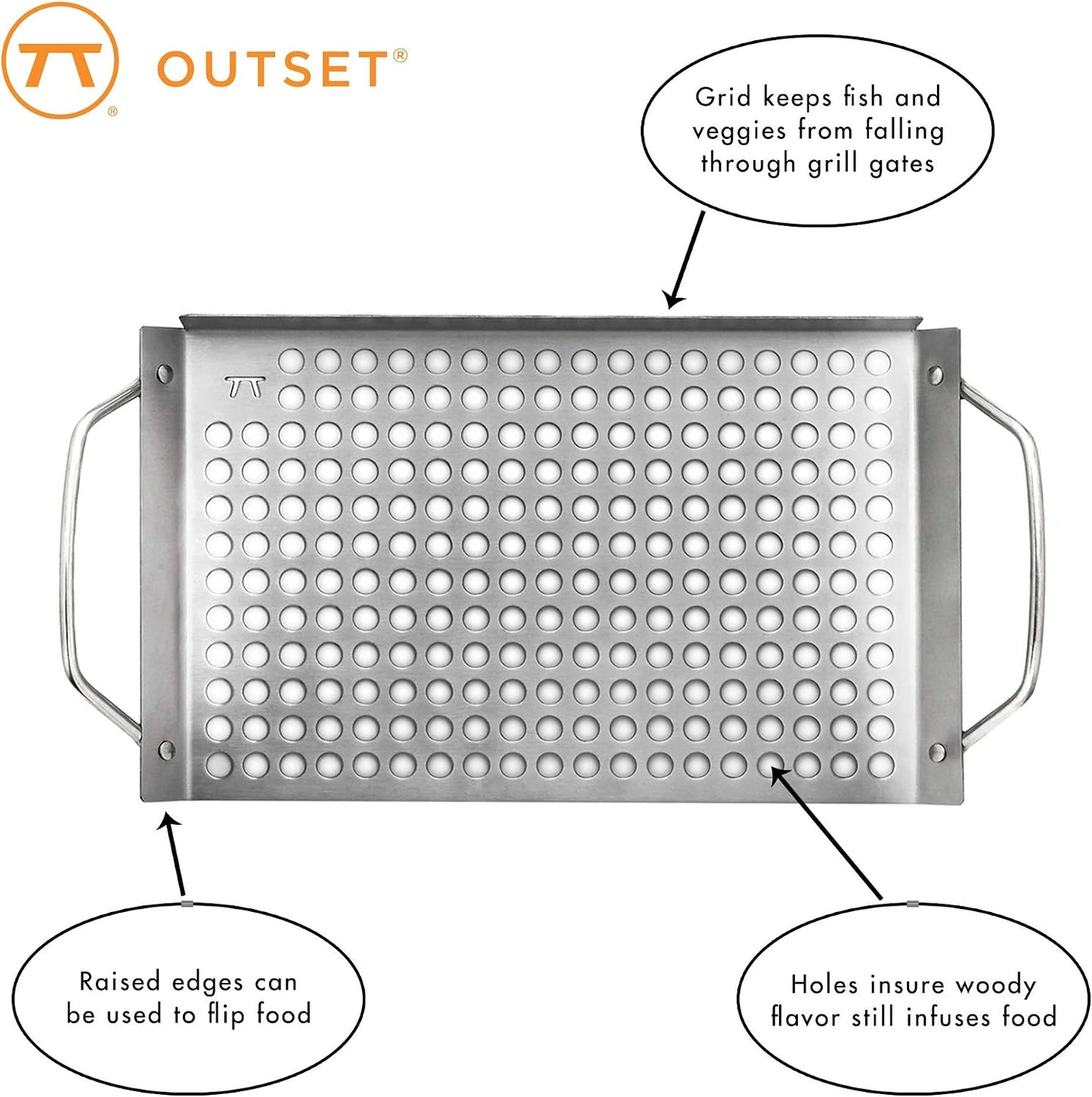 Outset 76631 Stainless Steel Grill Topper Grid, 11"x7" BBQ Pan With Handles