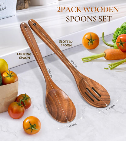 Wooden Spoons for Cooking, Premium Teak Wooden Cooking Utensils for Serving