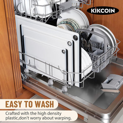 Kikcoin Plastic Cutting Boards for Kitchen, 3-Piece Large Cutting Board Set Dishwasher Safe Chopping Boards with Non-slip Feet and Juice Grooves, Gray