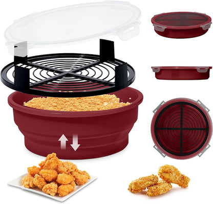 FJNATINH Collapsible Batter Bowl - Mess Free Better Breader Shaker Bowl with Lid Breading Shaker Container for Fried Fish, Fried Chicken, Onion Rings & More,No Leak,Easy to Store,Light Blue