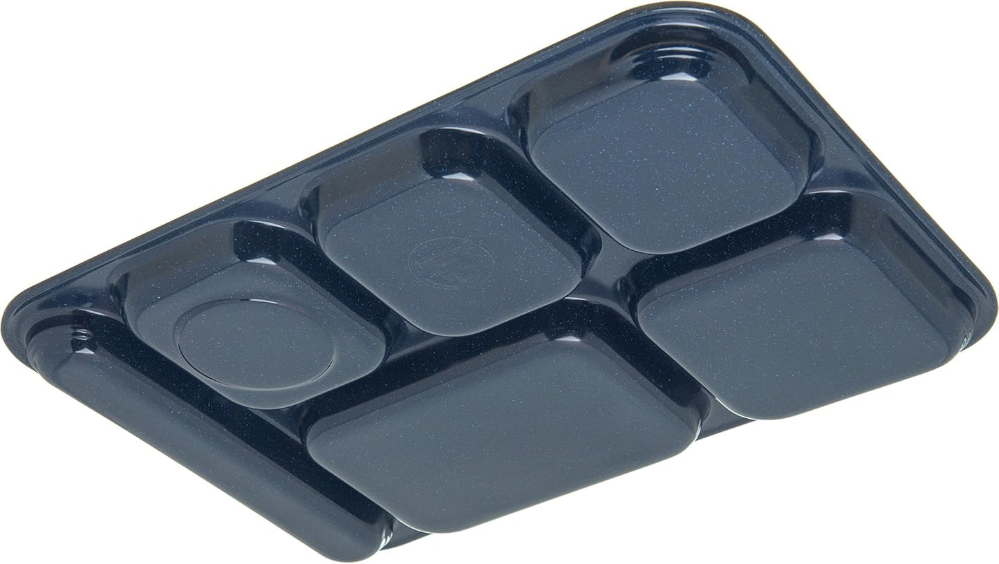 Carlisle FoodService Products Melamine Lunch Tray with 4 Compartments, Right Handed Cafeteria Tray with Divided Compartments for Food, 10" x 9.75", Dark Blue