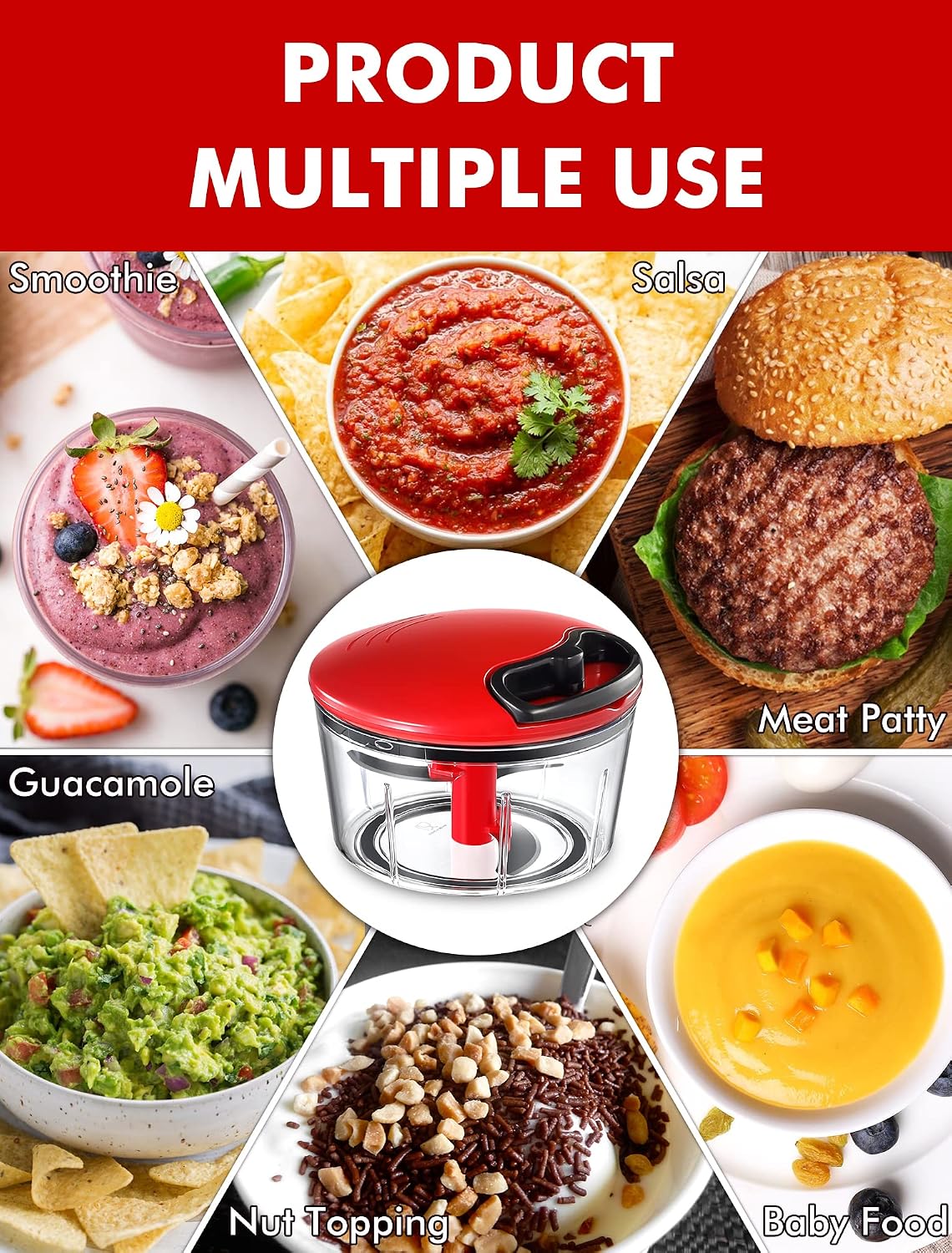 GDL Food Chopper, Vegetable Chopper, Pull String Onion Chopper Dicer, 800ML