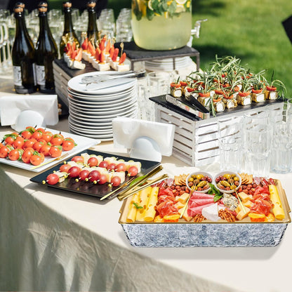 Baderke 1 Set 16" x 9" Chilled Serving Tray for Parties with Compartments and Lid Charcuterie Serving Board Ice Rectangle Chilled Party Platter for Seafood Vegetable Fruit Shrimp Cocktail (Silver)