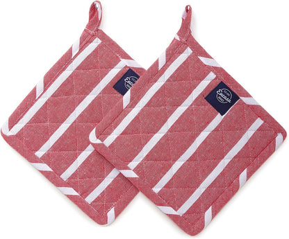 Encasa XO Pot Holders, Quilted Kitchen Hot Pads 8"x8" Black