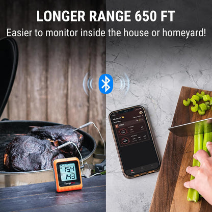 TempPro TempSync 650 ft Bluetooth Meat Thermometer with 2 Probes for Grill
