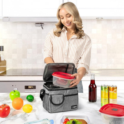 opux Insulated Lunch Bag for Men Women, Leakproof Black Lunch Box for Work, Portable Soft Lunch Cooler Bag with Shoulder Strap, Adult Lunchbox Lunch Pail for Kid Boy Girl School, 14 Can/8L
