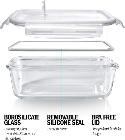 Igluu Meal Prep Glass Containers with Air Vent Lids (5 Pack+Extra Lid) – Airtight & BPA-Free – Oven, Microwave, Freezer and Dishwasher Safe – 28oz – Durable Borosilicate Glass