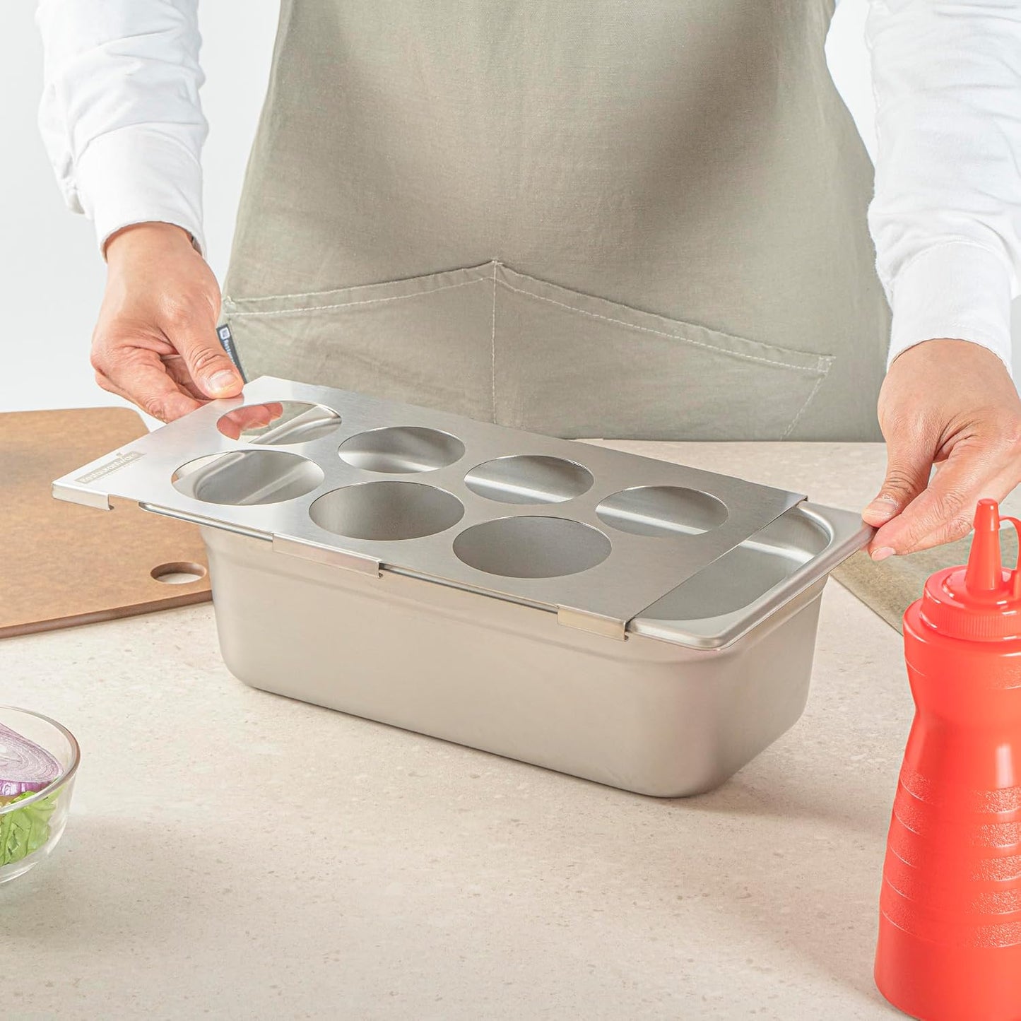 Restaurantware Stainless Steel Bottle Organizer - 1 Count - 6.299 x 7.087 x 0.394 Inches - Dishwasher-Friendly Condiment Holder - Kitchen Bottle Rack - Space-Saving Design - Silver