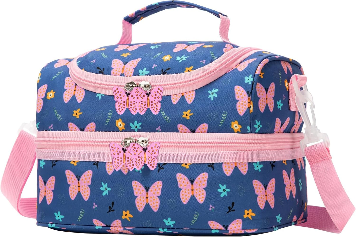 Insulated Kids Dual Compartment Lunch Bags Tote for Girls Boys Toddler School Picnic Food Cooler Thermal with Strap Lunch Boxes Blue Unicorn