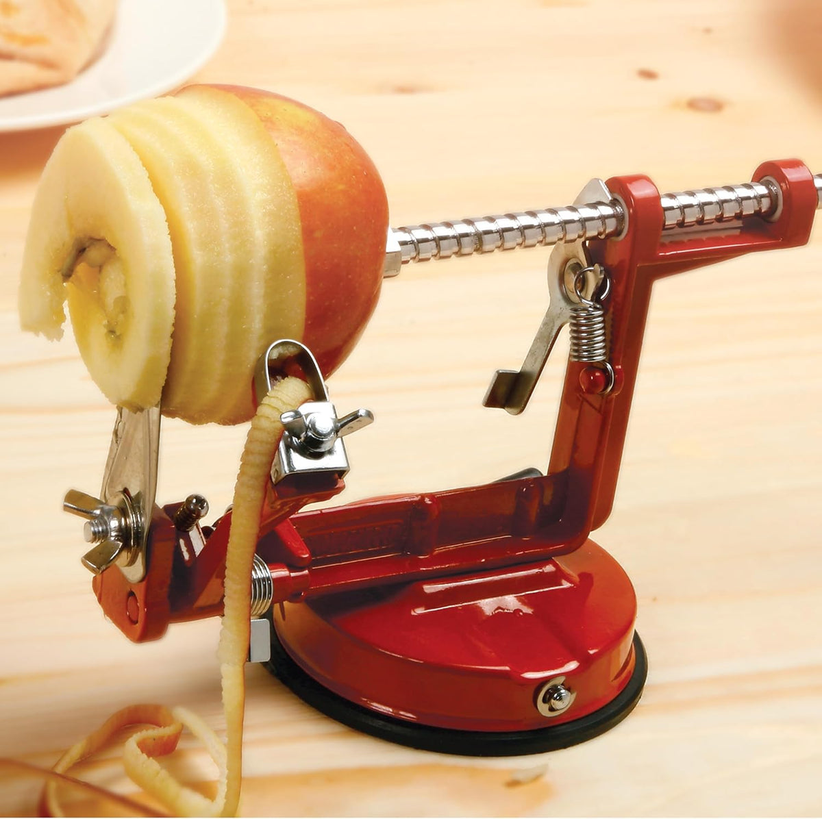 Norpro Apple Master-Apple, Potato, Parer, Slicer & Corer with Vacuum Base & Clamp,Red