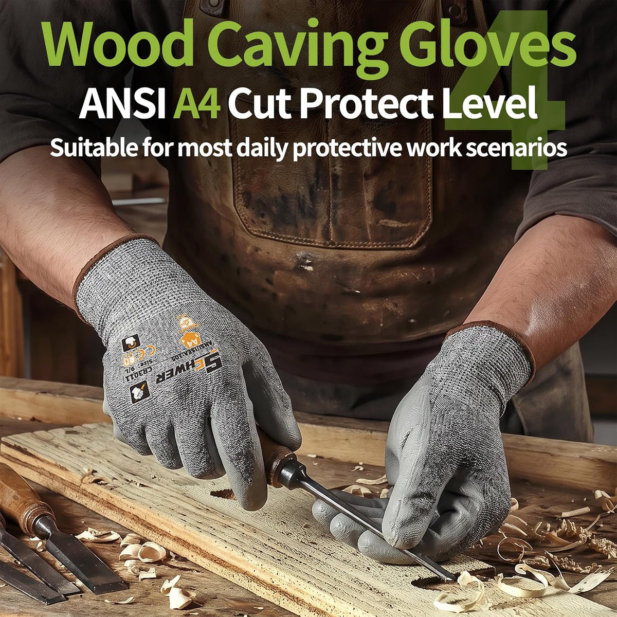 Schwer 12 Pairs A4/A5/A6 Cut Resistant Gloves, Non PFAS CR3088, L