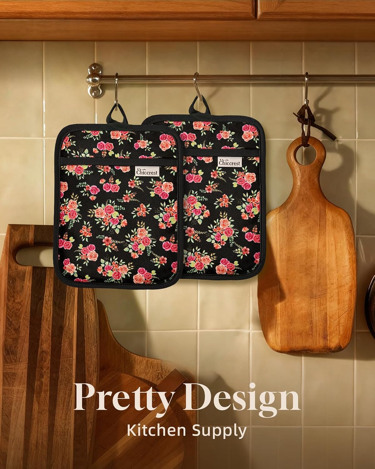 100% Cotton Potholders Textured Soft Silicone Grip Daisy Gingham