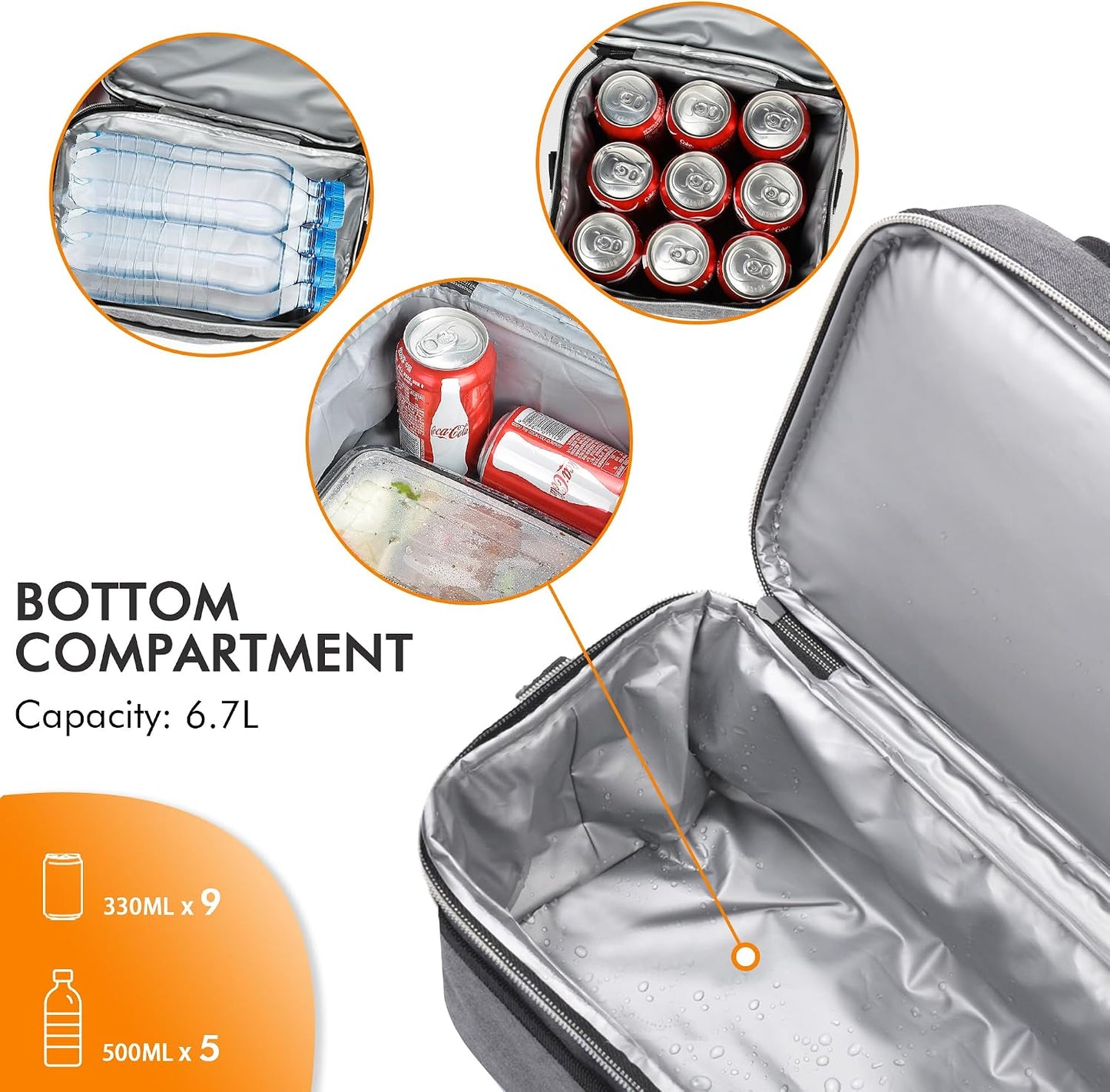 Tirrinia Reusable Lunch Box for Men Women, Insulated Lunch Bag Adult Work, Double Decker Leakproof Lunchbox for Office Picnic Beach—Dual Compartment Lunch Cooler Bag