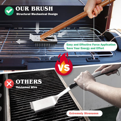 SIMPLETASTE Grill Brush and Scraper for BBQ, Durable & Effective, Replaceable Stainless Steel Head, Wooden Handle Wire Grill Brush for Outdoor Grill, Barbecue Accessories