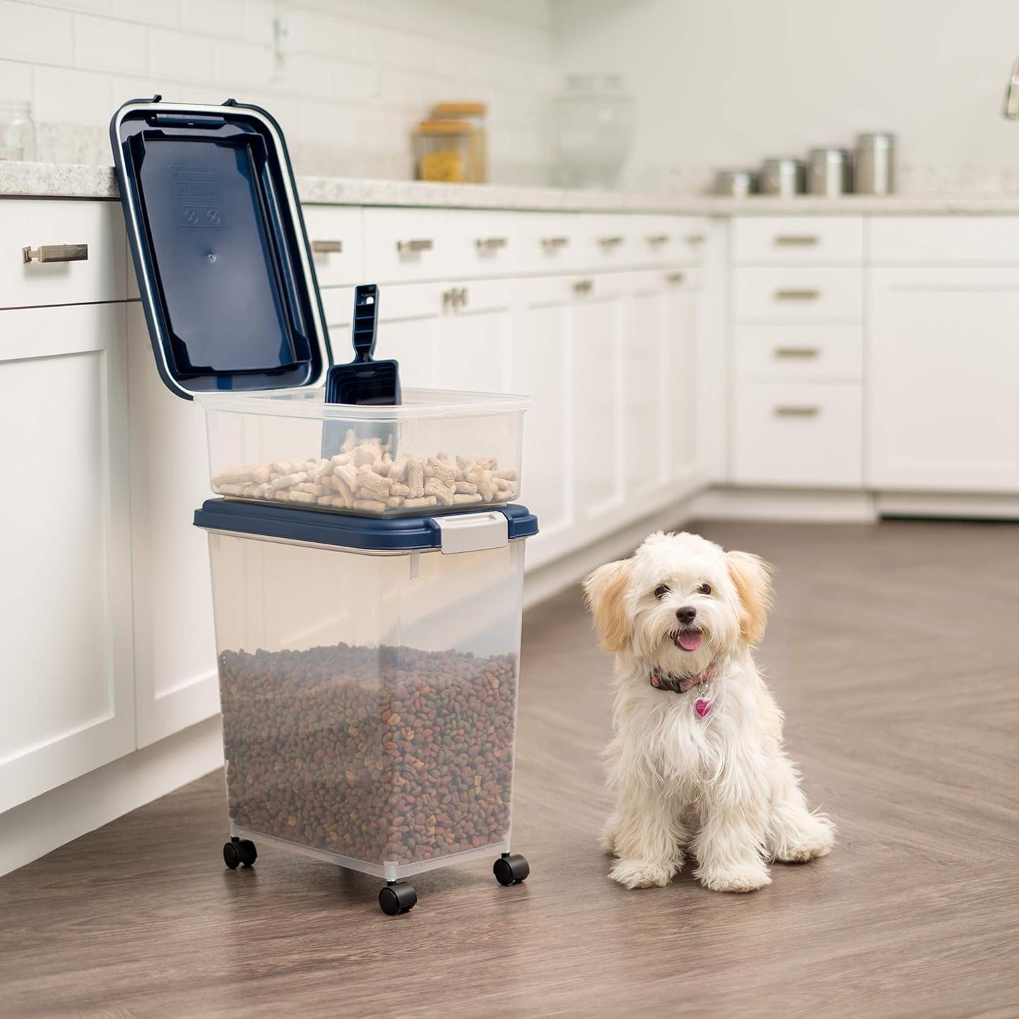 IRIS USA Dog Food Storage Container 30 lb + 11lb Airtight Combo, Stackable Pet Food Storage Bin with Wheels for Cat Dog Food, BPA Free, Made in USA, Black