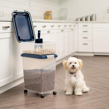 IRIS USA Dog Food Storage Container 30 lb + 11lb Airtight Combo, Stackable Pet Food Storage Bin with Wheels for Cat Dog Food, BPA Free, Made in USA, Black