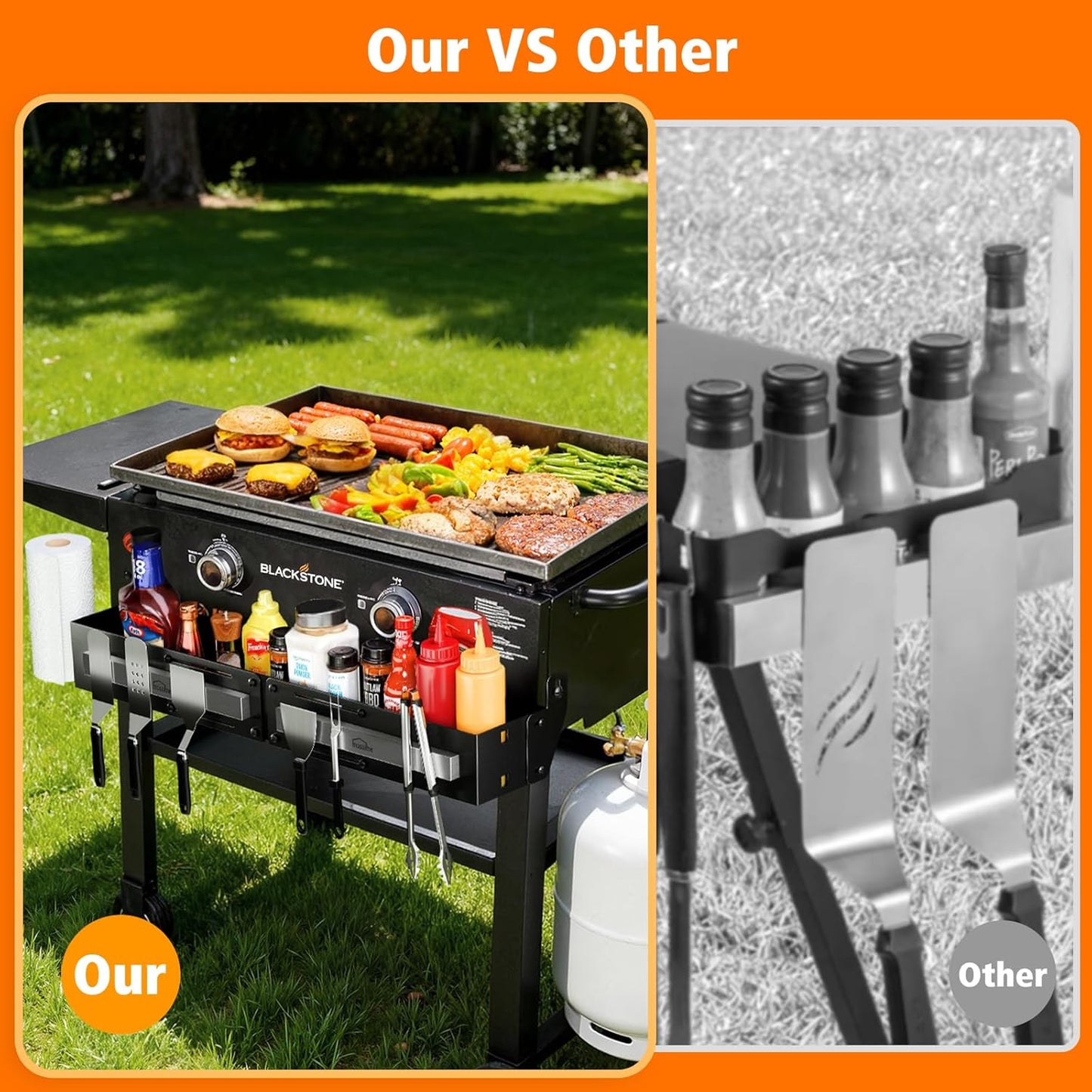 Front Griddle Caddy for Blackstone 28"/36" Griddles, Large Capacity Grill Accessories Organizer for Black Stone with Magnetic Tool Holder, Paper Towel Holder, BBQ Accessory Storage for Outdoor Grill