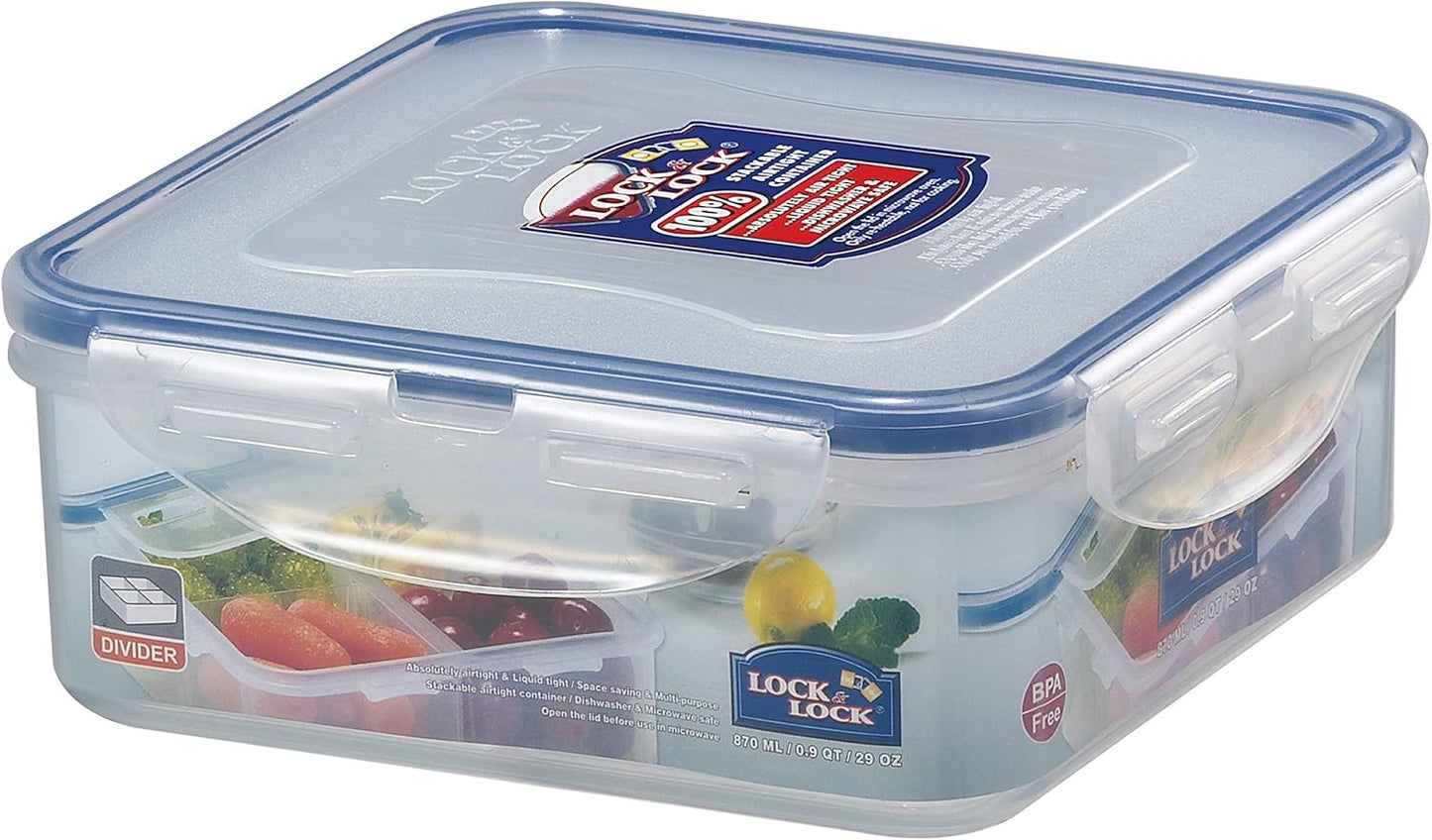 LOCK & LOCK Easy Essentials On The Go Meal Prep Lunch Box, Airtight Containers with Lid, BPA Free, Square (4 Section) -29 oz, Clear