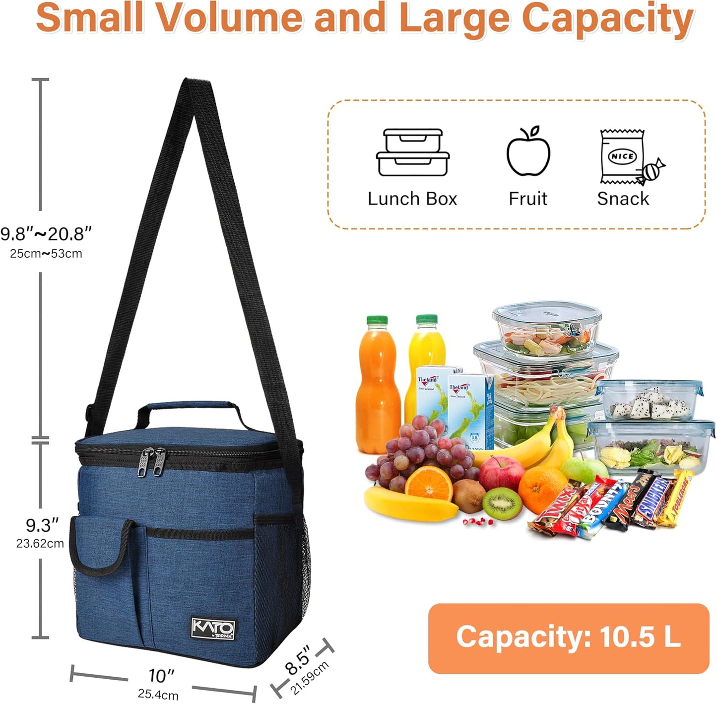 Tirrinia Insulated Lunch Bag for Women Men, Leakproof Lunch Box Containers for Adult, Work, School, Soft Lunchbox for Kids,Boys, Adult Cooler Bag for Picnic Hiking Beach,Charcoal