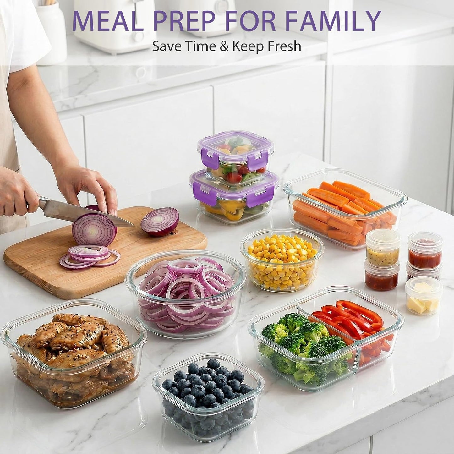 AMALEKO 42pcs Glass Food Storage Containers with Snap Locking Lids Set, Glass Meal Prep Containers (21 Container & 21 Lids),Leak Proof Lunch Containers BPA-Free,Black