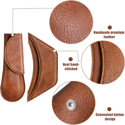 6 Pieces Cast Iron Handle Cover Handmade Thick Skillet Handle Cover Full Grain Frying Pan Sleeve Rustic PU Leather Hot Holder Double Layered Leather Assist Grip for Kitchen