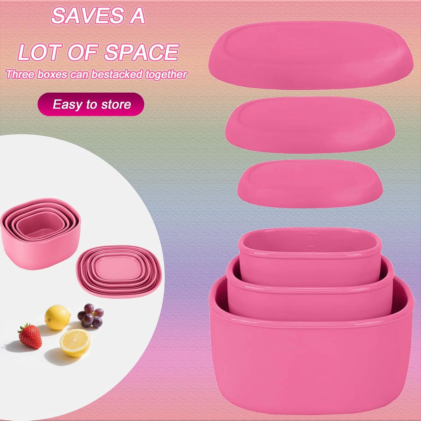 Reusable Nesting Silicone Food Storage Containers, Set of 3 Lunch Box Bento with Lids, Airtight Snack Container, BPA Free, Dishwasher Microwave Oven Freezer Safe (6.7oz, 10oz, 20oz) (Royal Blue)