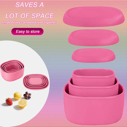 Reusable Nesting Silicone Food Storage Containers, Set of 3 Lunch Box Bento with Lids, Airtight Snack Container, BPA Free, Dishwasher Microwave Oven Freezer Safe (6.7oz, 10oz, 20oz) (Royal Blue)
