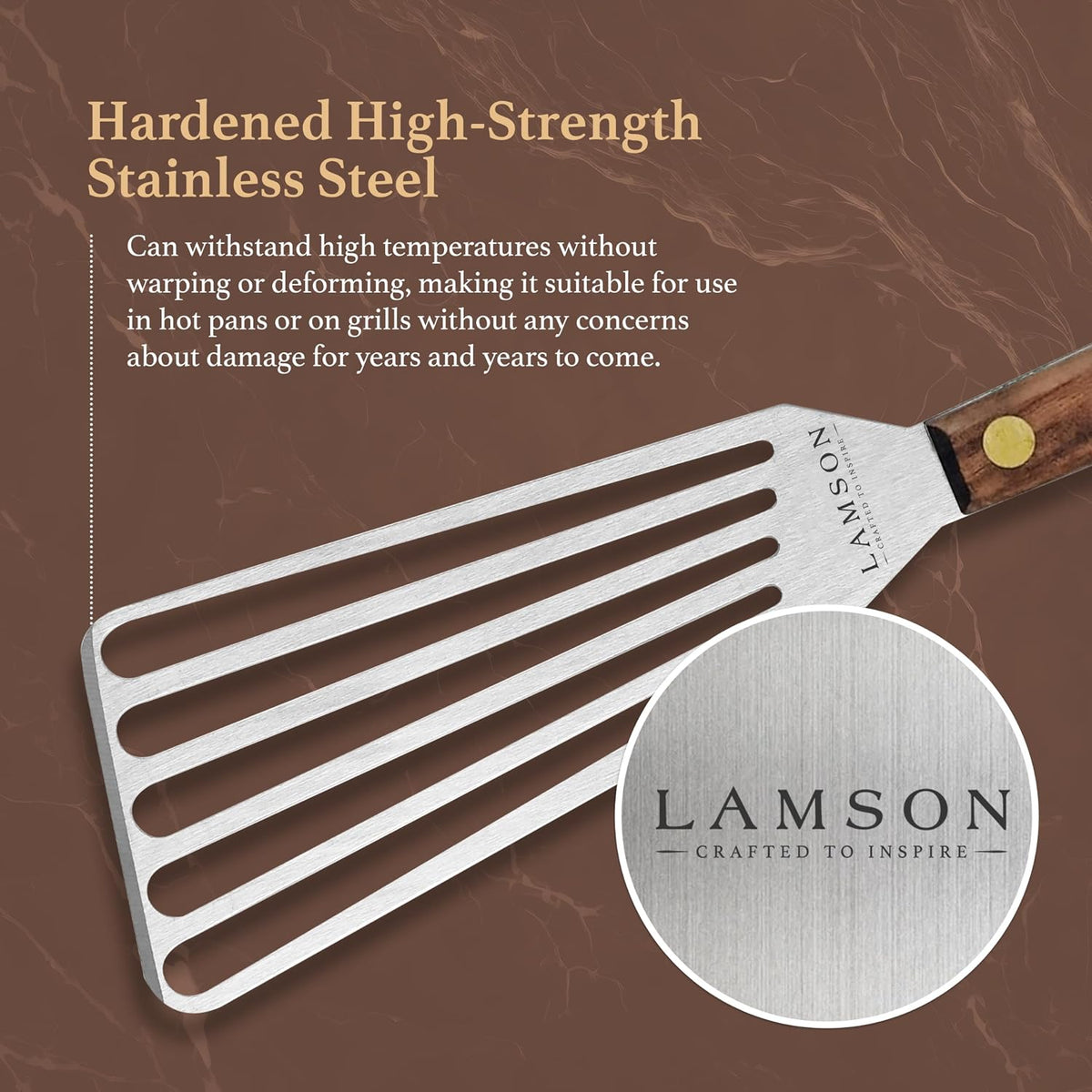 Lamson Fish Spatula, Slotted Metal Turner, 3 x 6 In, Right Hand | Ultra Durable composite handle, dishwasher safe; flexible stainless blade; a dedicated left-handed model is available