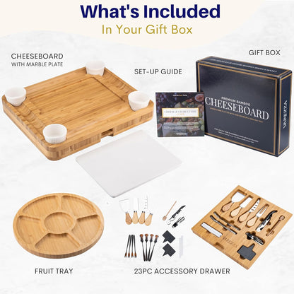 Charcuterie Boards Set – Large Bamboo Cheese Board & Platter with Charcuterie Accessories, Housewarming Gifts for New Home, Christmas, Bridal Shower, New House Gift
