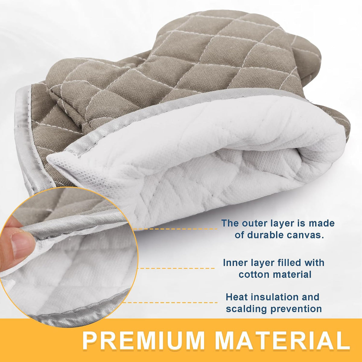 ARCLIBER Grey 13" Quilted Oven Mitts 1 Pair Flame Heat Resistant